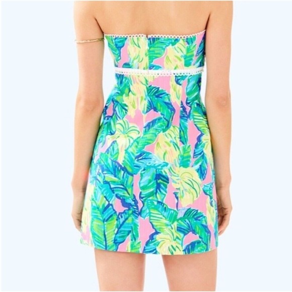 $228 NWT LILLY PULITZER Sz6 BRYNN LACE DETAIL STRAPLESS DRESS PINK SUNSET PRINT - Picture 3 of 11